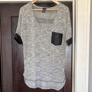 Rue21 Gray Scoop Neck Tee with Black Pocket & Trim